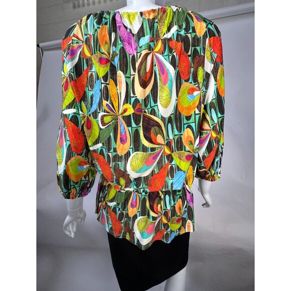Trina Turk Womens Multicolor Floral Blouse With Elastic Waist & Bishop Sleeves - Picture 5 of 16